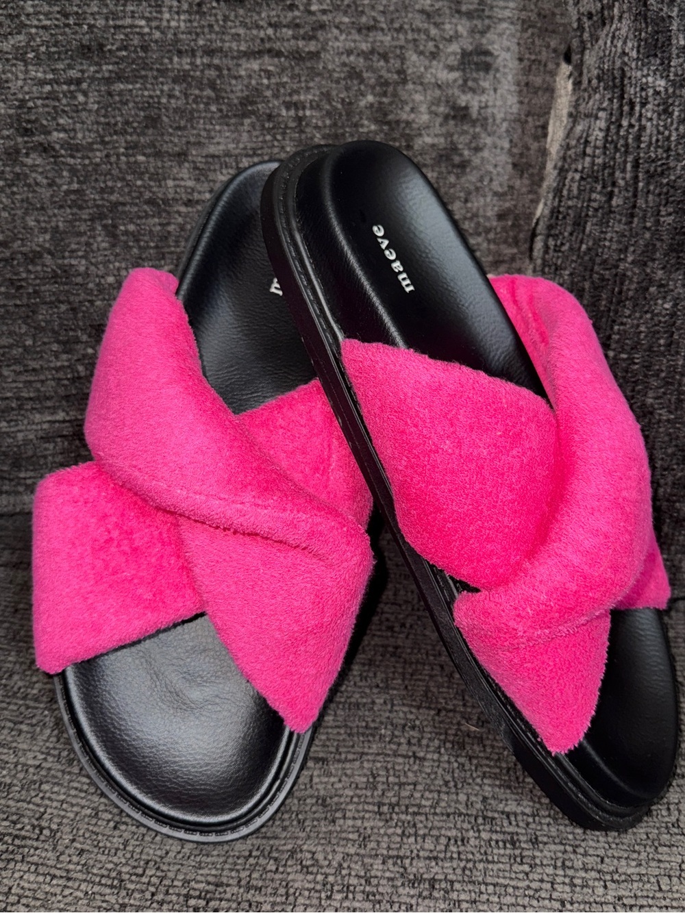 Maeve Hot Pink Crisscross Terry Slide Sandals